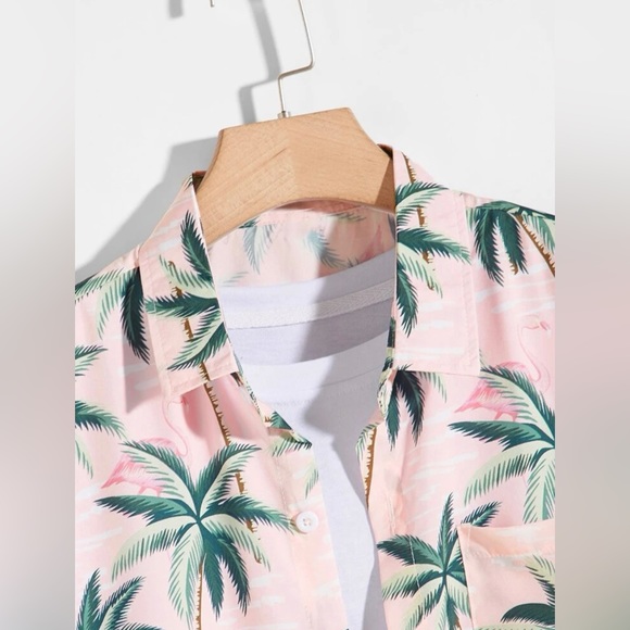 Men’s Flamingo & Tree Print Hawaiian Shirt - Picture 4 of 12
